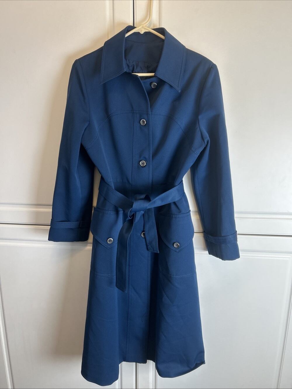 Forecaster of Boston 1970s Blue Belted Trench Raincoat Mod 11/12 Vintage Lined